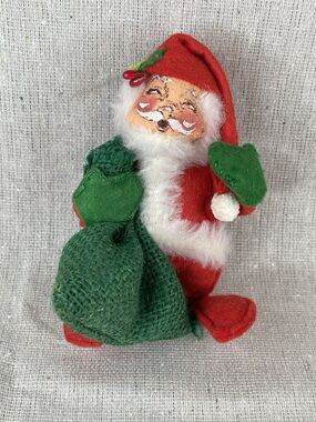 Vintage Annalee 5" Santa 1980 With Green Bag Christmas Made Meredith NH